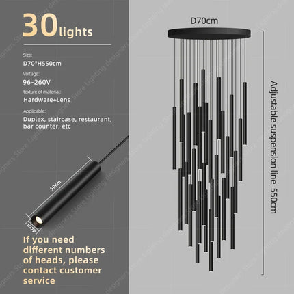 Suspension minimaliste en cristal pour escalier, lumière LED moderne