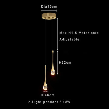 Suspension moderne en cristal K9 doré LED, lumière chaude et réglable