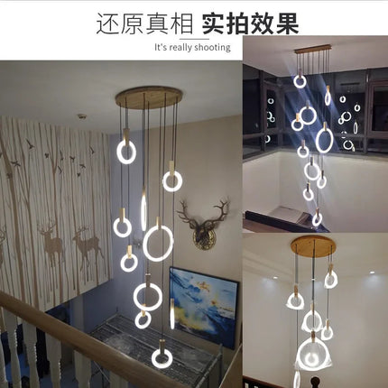 Suspension en bois massif design moderne pour salon et escalier