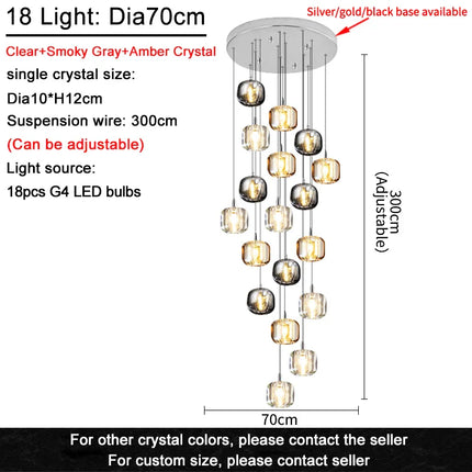 Suspension LED moderne en cristal K9, lumière chaude pour salon et salle à manger