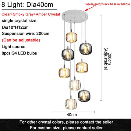 Suspension LED moderne en cristal K9, lumière chaude pour salon et salle à manger