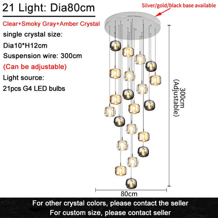 Suspension LED moderne en cristal K9, lumière chaude pour salon et salle à manger