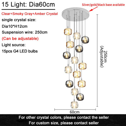 Suspension LED moderne en cristal K9, lumière chaude pour salon et salle à manger