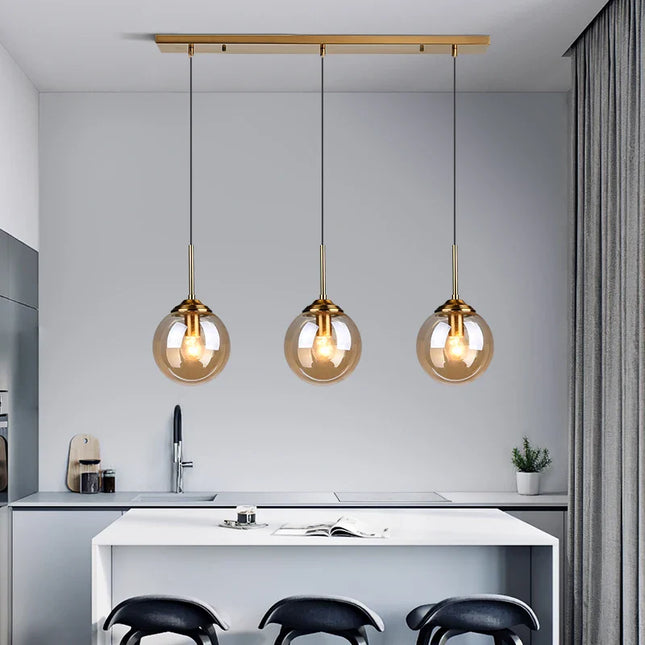 Suspension LED en verre fumé ambre, design moderne et lumière chaleureuse