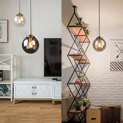 Suspension LED en verre fumé ambre, design moderne et lumière chaleureuse