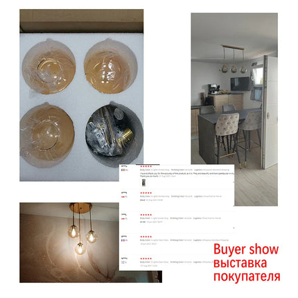 Suspension LED en verre fumé ambre, design moderne et lumière chaleureuse