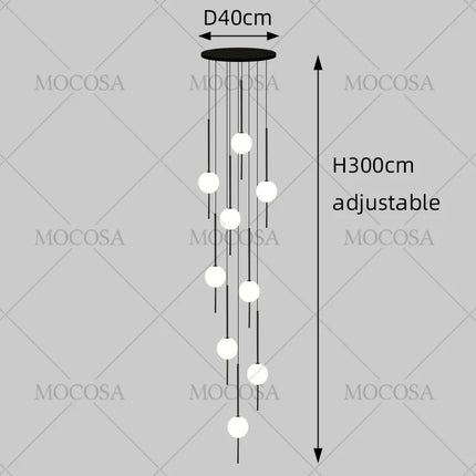 Suspension LED moderne pour escalier, lustre haute hauteur design métal