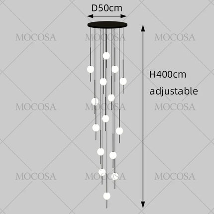 Suspension LED moderne pour escalier, lustre haute hauteur design métal