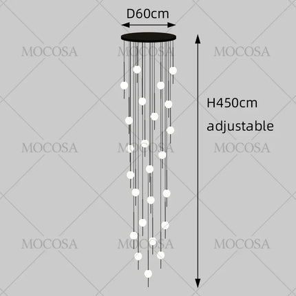 Suspension LED moderne pour escalier, lustre haute hauteur design métal