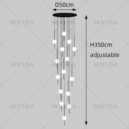 Suspension LED moderne pour escalier, lustre haute hauteur design métal