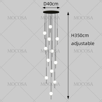 Suspension LED moderne pour escalier, lustre haute hauteur design métal