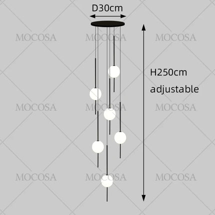 Suspension LED moderne pour escalier, lustre haute hauteur design métal