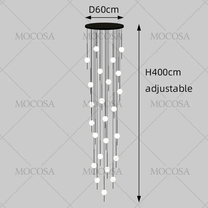 Suspension LED moderne pour escalier, lustre haute hauteur design métal