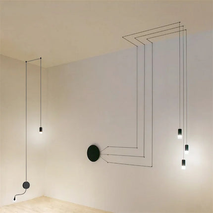 Suspension LED noire design nordique en forme d'araignée, luminaire métal pour salon