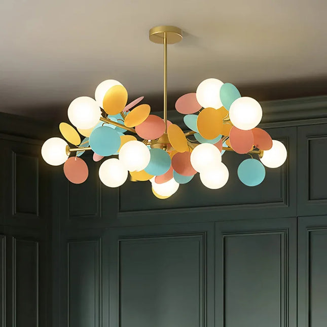 Suspension LED design moderne en fer, branches colorées, lumière chaude pour salon et chambre