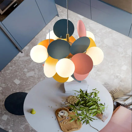 Suspension LED design moderne en fer, branches colorées, lumière chaude pour salon et chambre