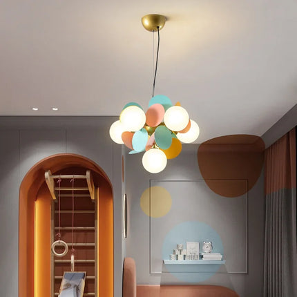 Suspension LED design moderne en fer, branches colorées, lumière chaude pour salon et chambre