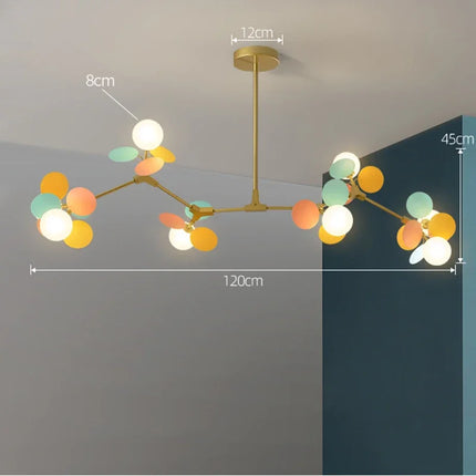 Suspension LED design moderne en fer, branches colorées, lumière chaude pour salon et chambre
