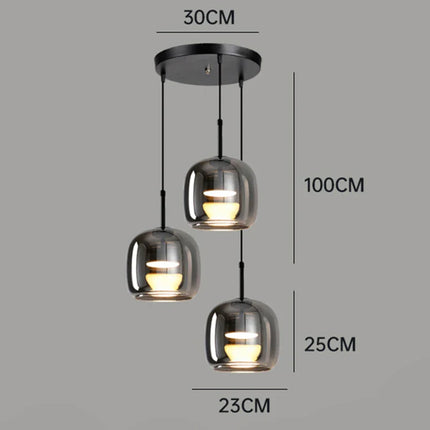 Suspension moderne en alliage et verre, lumière chaude pour salle à manger