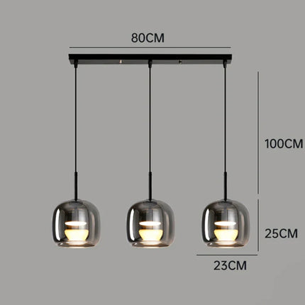 Suspension moderne en alliage et verre, lumière chaude pour salle à manger