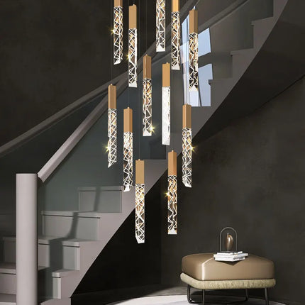 Suspension LED moderne spirale en cristal pour salon et duplex