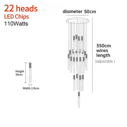 Suspension LED moderne spirale en cristal pour salon et duplex