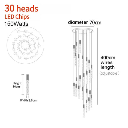 Suspension LED moderne spirale en cristal pour salon et duplex
