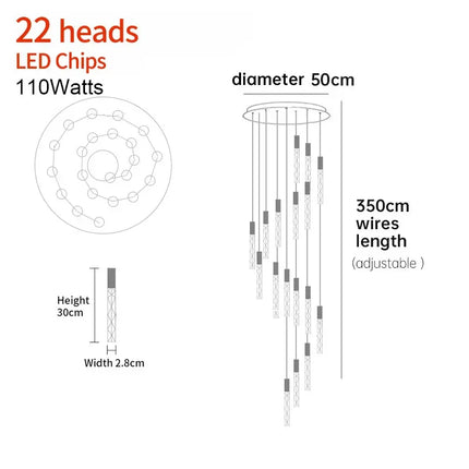 Suspension LED moderne spirale en cristal pour salon et duplex