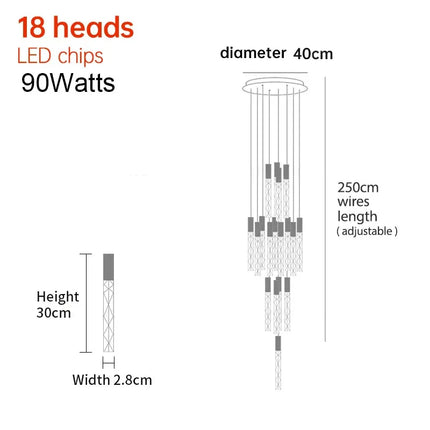 Suspension LED moderne spirale en cristal pour salon et duplex