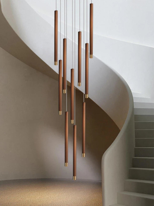 Suspension LED design nordique minimaliste en aluminium, lumière chaude ambiance cosy