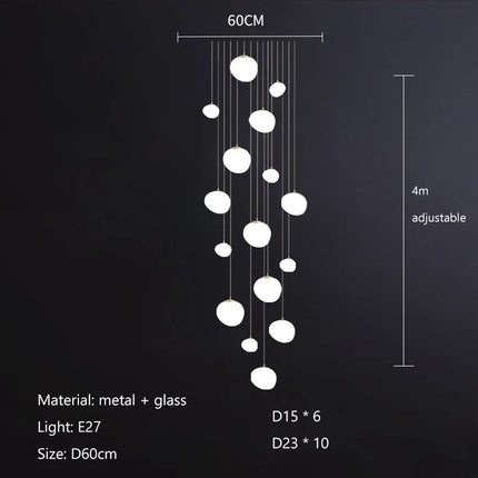 Suspension LED en verre blanc Gregg, design moderne pour villa et escalier
