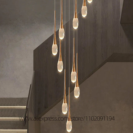 Suspension LED Moderne en Aluminium et Cristal, Lumière Chaude Dimable pour Salon et Escalier