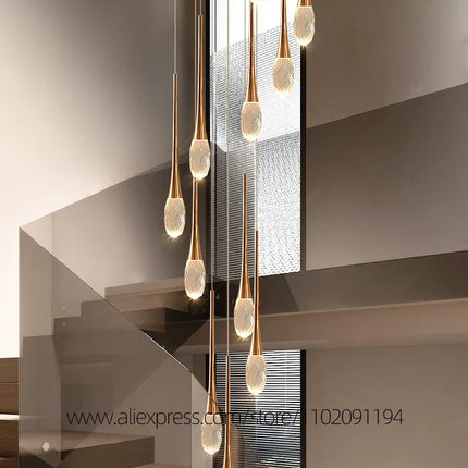 Suspension LED Moderne en Aluminium et Cristal, Lumière Chaude Dimable pour Salon et Escalier