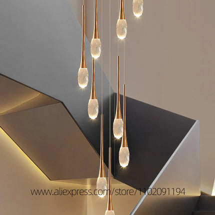Suspension LED Moderne en Aluminium et Cristal, Lumière Chaude Dimable pour Salon et Escalier