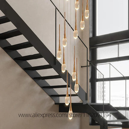 Suspension LED Moderne en Aluminium et Cristal, Lumière Chaude Dimable pour Salon et Escalier