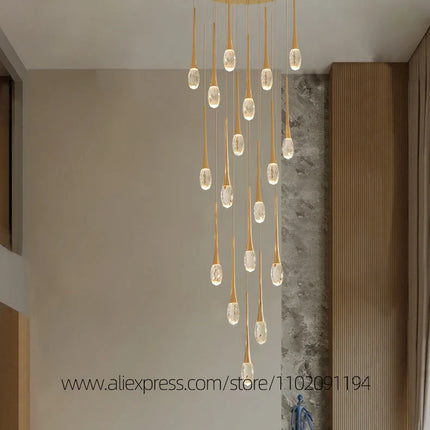 Suspension LED Moderne en Aluminium et Cristal, Lumière Chaude Dimable pour Salon et Escalier