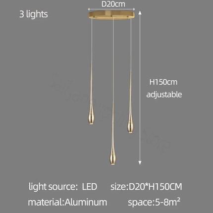 Suspension LED minimaliste en aluminium pour salon moderne avec lumière chaude