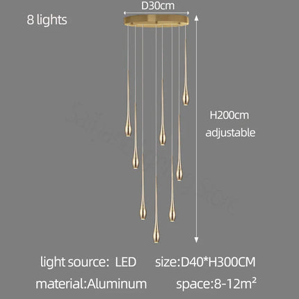 Suspension LED minimaliste en aluminium pour salon moderne avec lumière chaude