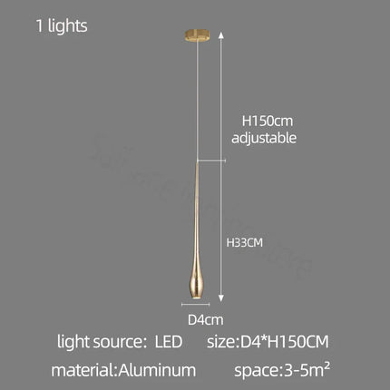 Suspension LED minimaliste en aluminium pour salon moderne avec lumière chaude