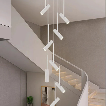 Suspension cylindrique LED design moderne en aluminium noir et blanc, éclairage chaleureux