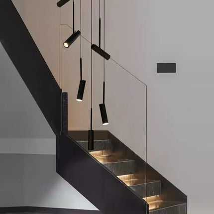 Suspension cylindrique LED design moderne en aluminium noir et blanc, éclairage chaleureux