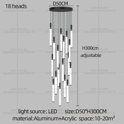 Suspension LED style nordique en aluminium, lumière chaude dimmable pour salon et chambre