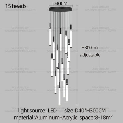 Suspension LED style nordique en aluminium, lumière chaude dimmable pour salon et chambre