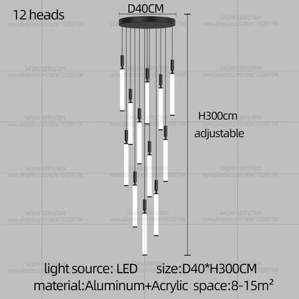 Suspension LED style nordique en aluminium, lumière chaude dimmable pour salon et chambre