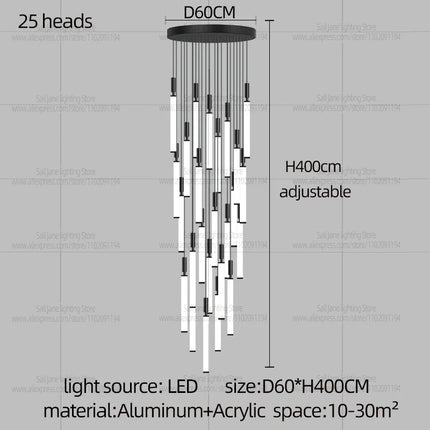 Suspension LED style nordique en aluminium, lumière chaude dimmable pour salon et chambre