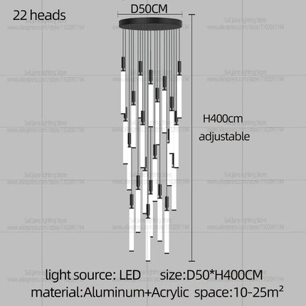 Suspension LED style nordique en aluminium, lumière chaude dimmable pour salon et chambre