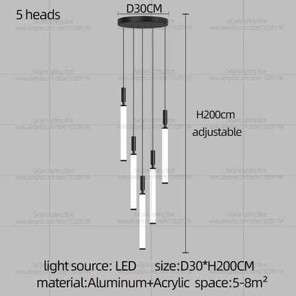 Suspension LED style nordique en aluminium, lumière chaude dimmable pour salon et chambre