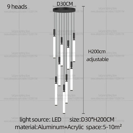 Suspension LED style nordique en aluminium, lumière chaude dimmable pour salon et chambre
