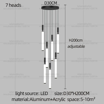Suspension LED style nordique en aluminium, lumière chaude dimmable pour salon et chambre