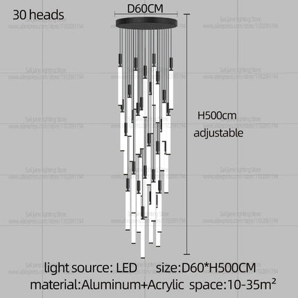 Suspension LED style nordique en aluminium, lumière chaude dimmable pour salon et chambre